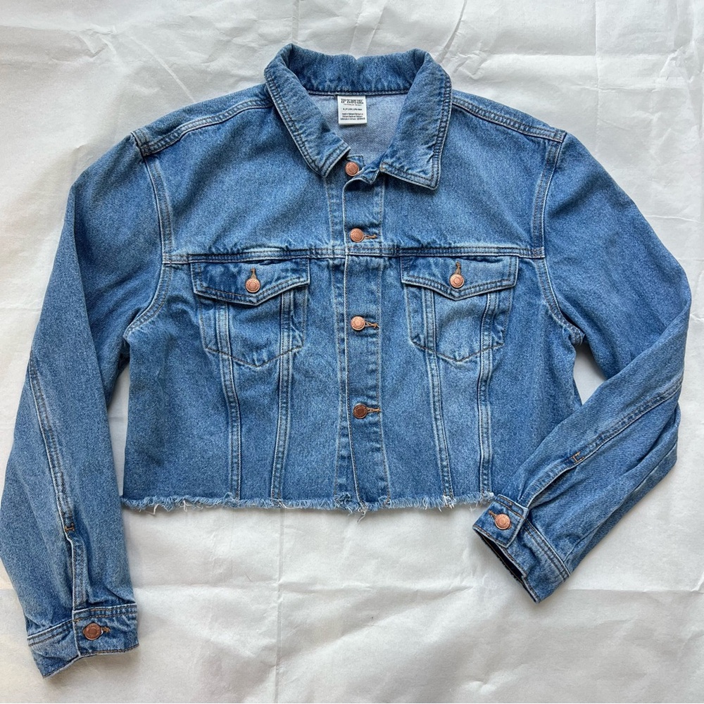 Victoria's Secret PINK Cropped denim Jean Jacket Button oversized size small